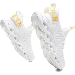 Men's Orange White Breathable Walking Ultra Sport Gym Slip On Sneakers Shoes
